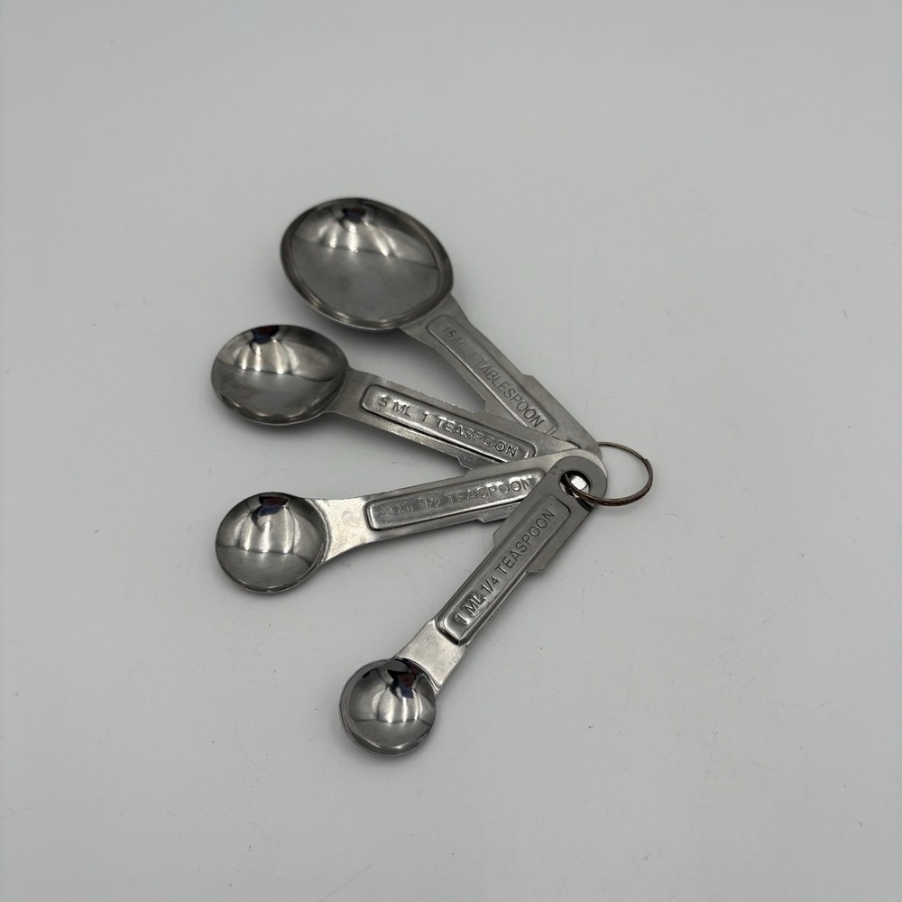 Vintage Aluminum Measuring Spoons Oval Nesting with Ring U.S. Set of 4 - Picture 1 of 6
